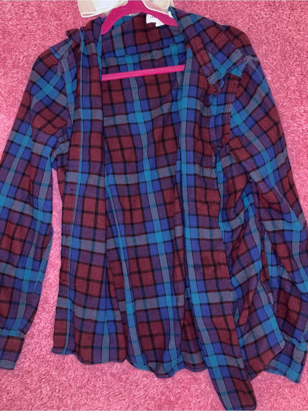 Aeropostale Plush Pink Trim Plaid Top with Blue Accents